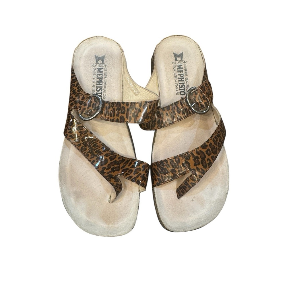 Mephisto Helen Leopard Leather Comfort Sandals Size 41 US 11 Slides Strappy
